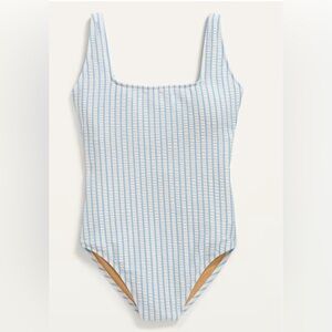 COPY - Square-Neck Striped Seersucker One-Piece Swimsuit